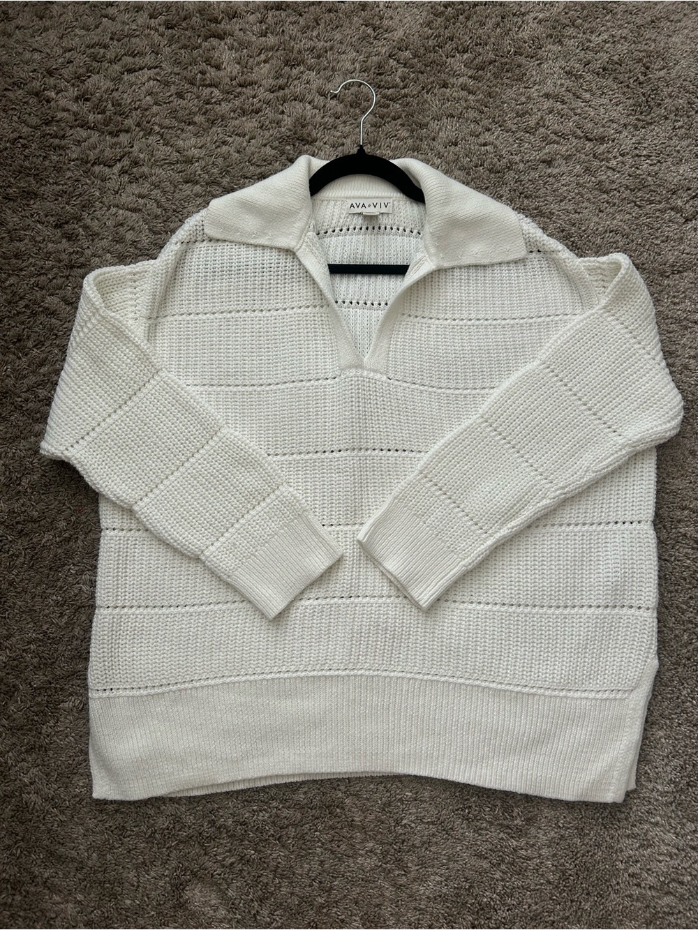 Ava & Viv Women’s Cream Polo Sweater With Collar